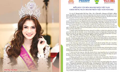 Hoa hậu Doanh nhân Việt Nam Mạc Thị Minh đồng hành với Diễn đàn Văn hóa Doanh nhân Việt Nam 2022